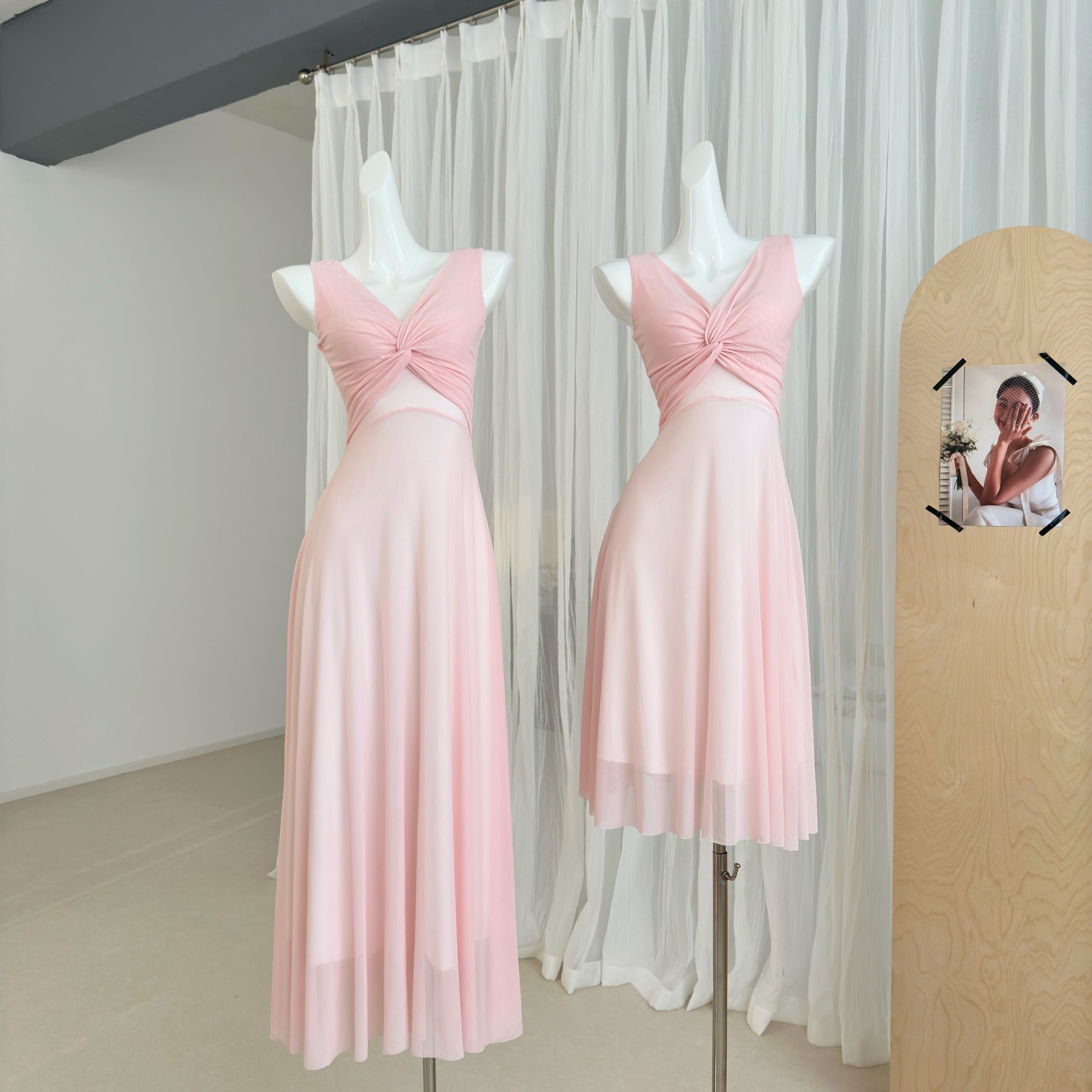 French Style Light Pink V-Neck Sleeveless A-Line Dress for Women Summer