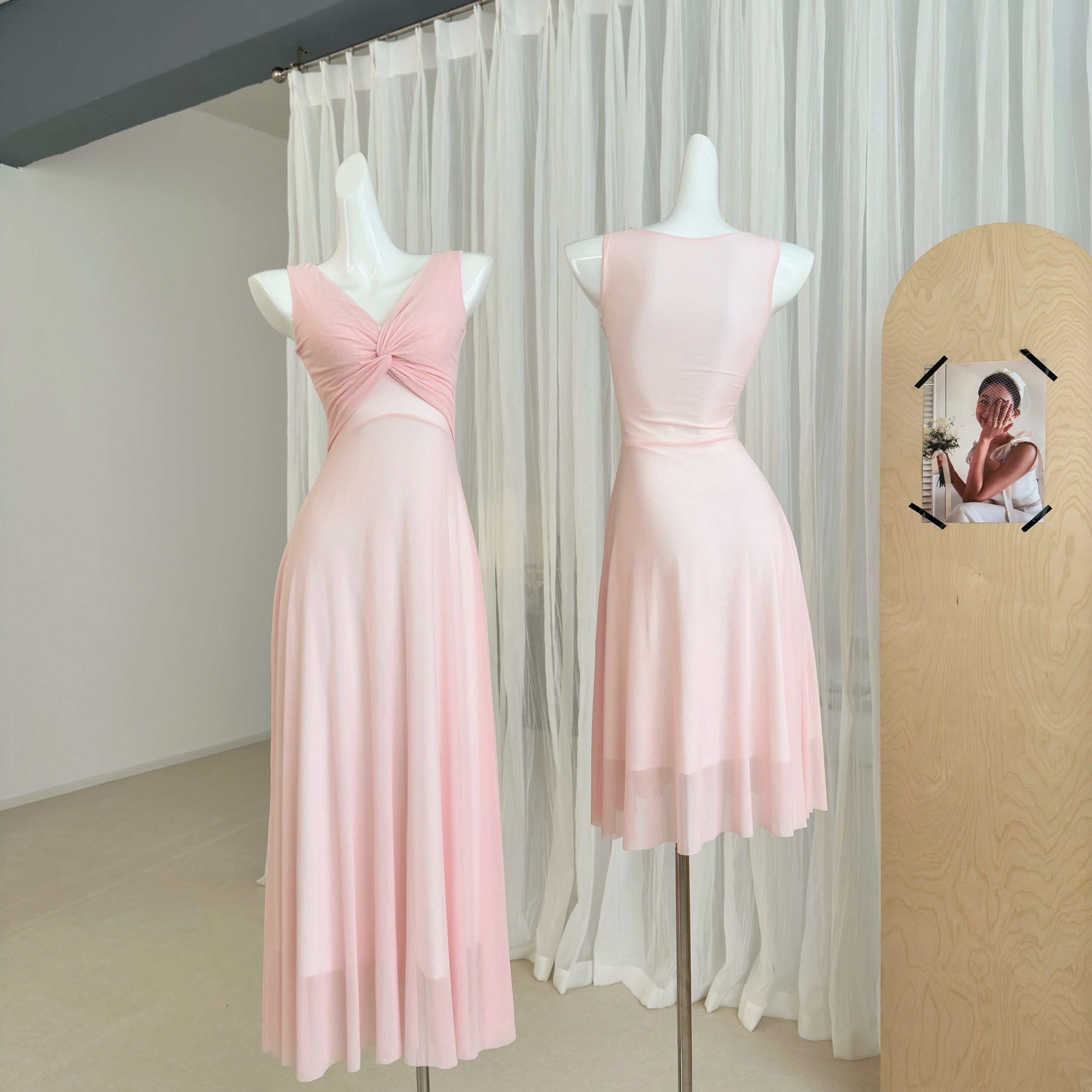 French Style Light Pink V-Neck Sleeveless A-Line Dress for Women Summer - Image 3