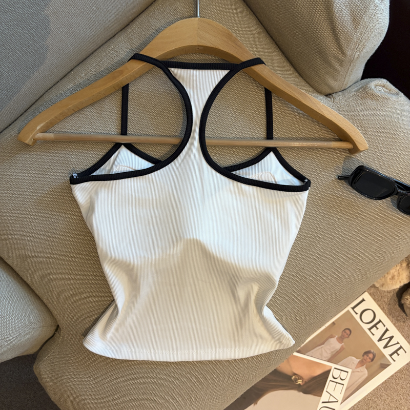 Korean Letter Print Padded Tank Top with Contrast Trim Women's Camisole - Image 4