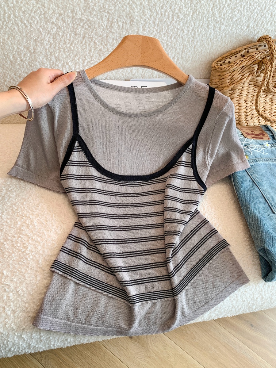 korean-striped-color-block-two-piece-short-sleeve-t-shirt-women-summer-layered-round-neck-knit-top_1