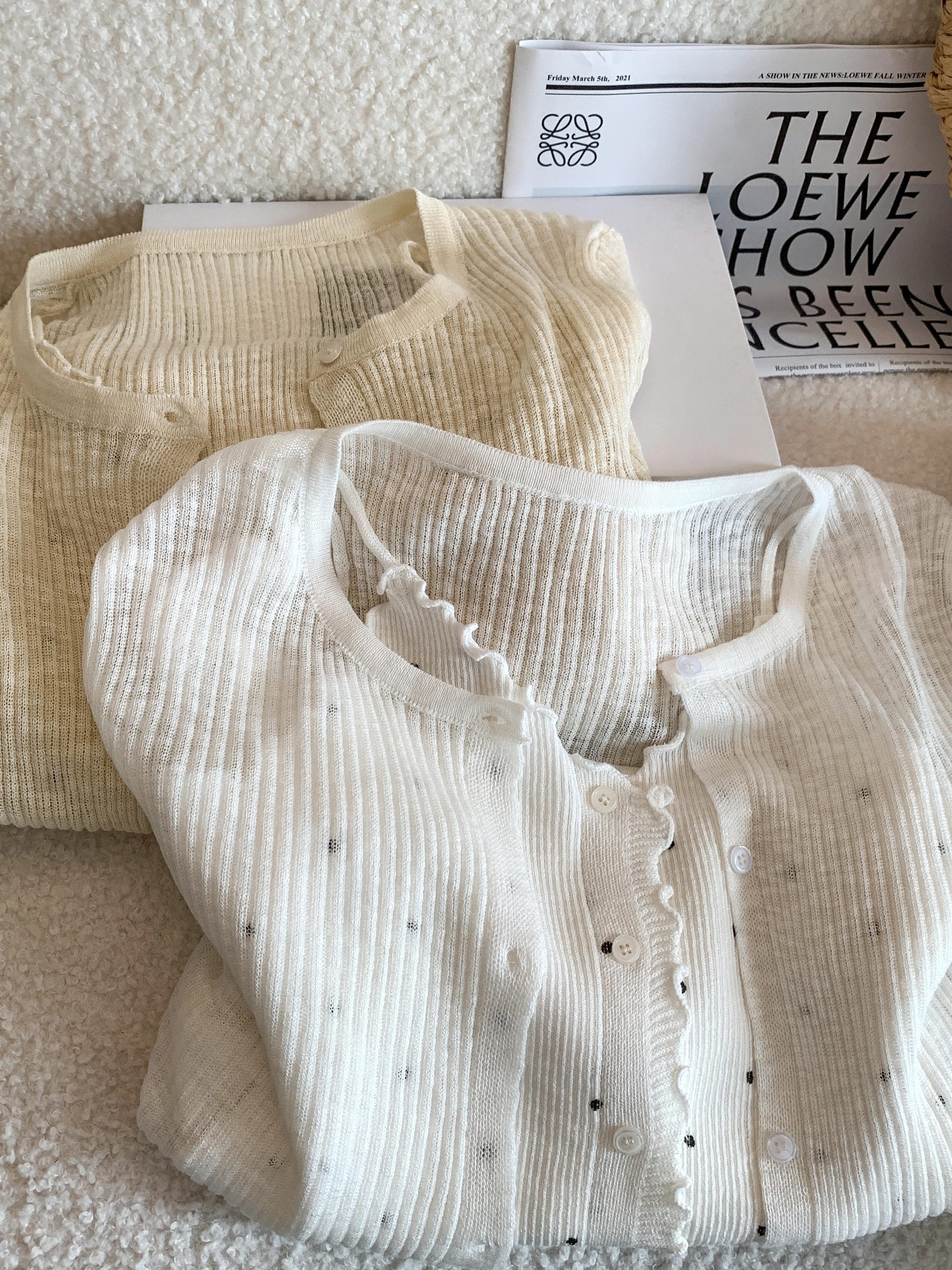 Korean Style Off-White Polka Dot Knit Cami Cardigan Two-Piece Set for Women Summer Sun Protection - Image 4