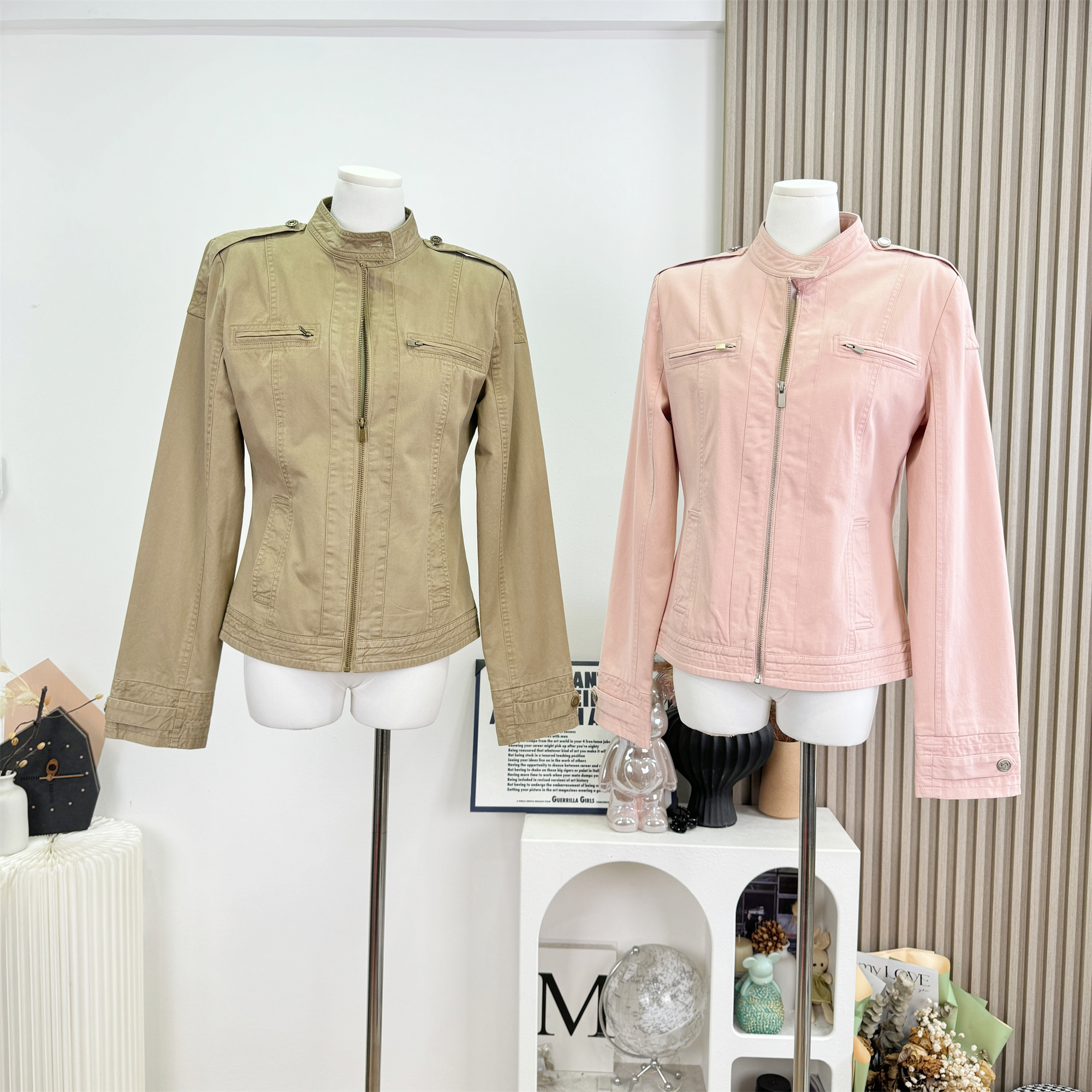 Tongiiuu American Style Vintage Washed Stand Collar Short Jacket for Women - Image 5