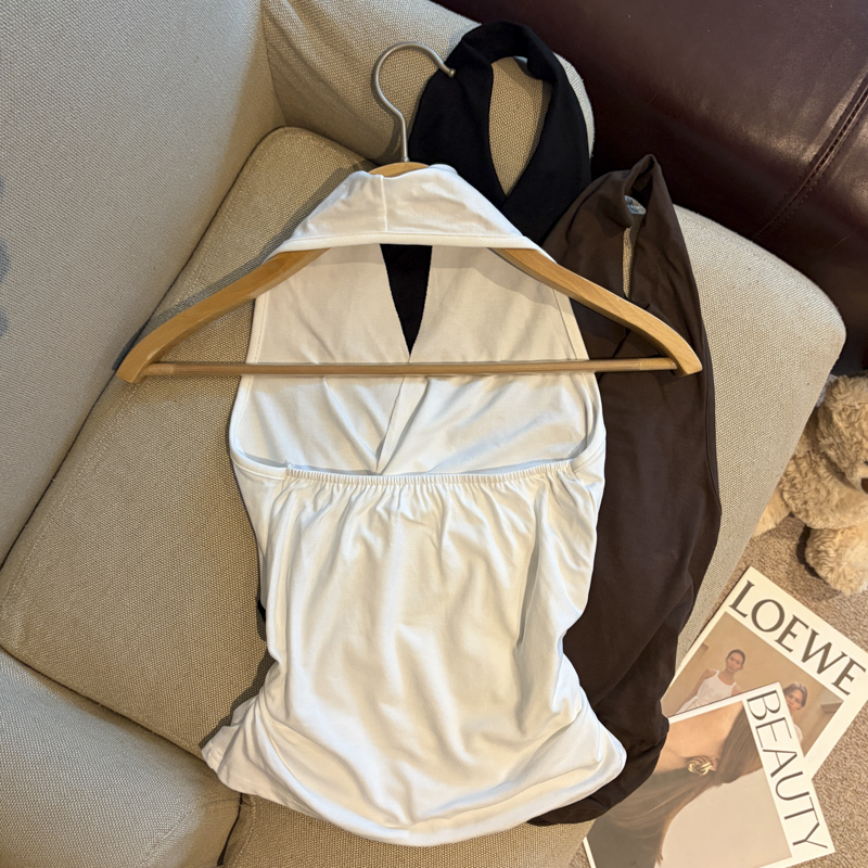 White V-Neck Halter Sleeveless Cami Top for Women 2026 Summer Slim Fit