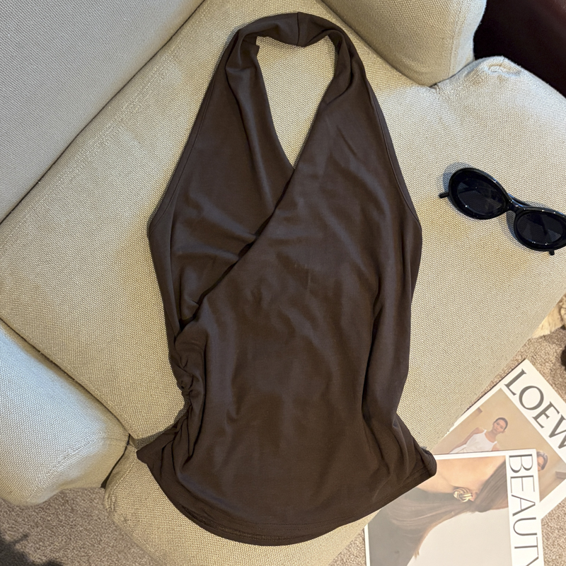 White V-Neck Halter Sleeveless Cami Top for Women 2026 Summer Slim Fit - Image 3