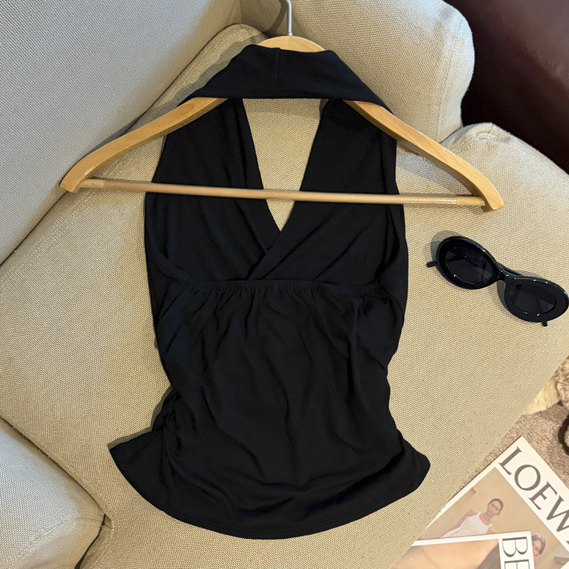 White V-Neck Halter Sleeveless Cami Top for Women 2026 Summer Slim Fit - Image 5