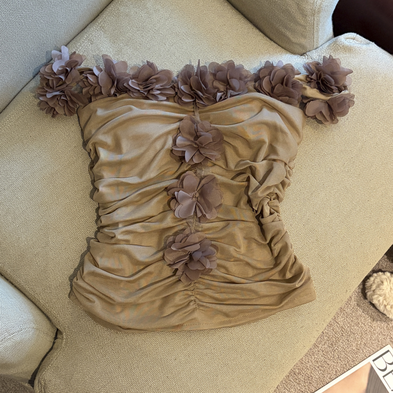 Women's 3D Floral Pleated Cami Top with Padded Cups - Image 4