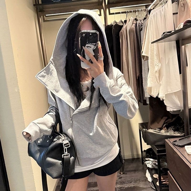 womens-early-autumn-jacket-korean-style-zip-up-cardigan-top-gray-black_1