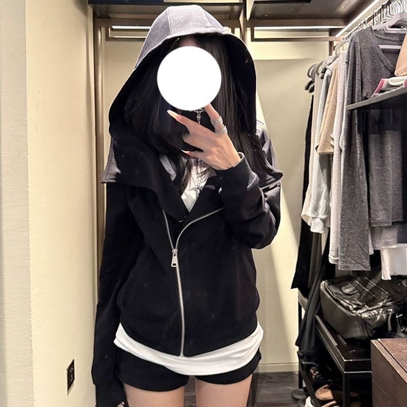 Women's Early Autumn Jacket Korean Style Zip-Up Cardigan Top Gray Black - Image 3