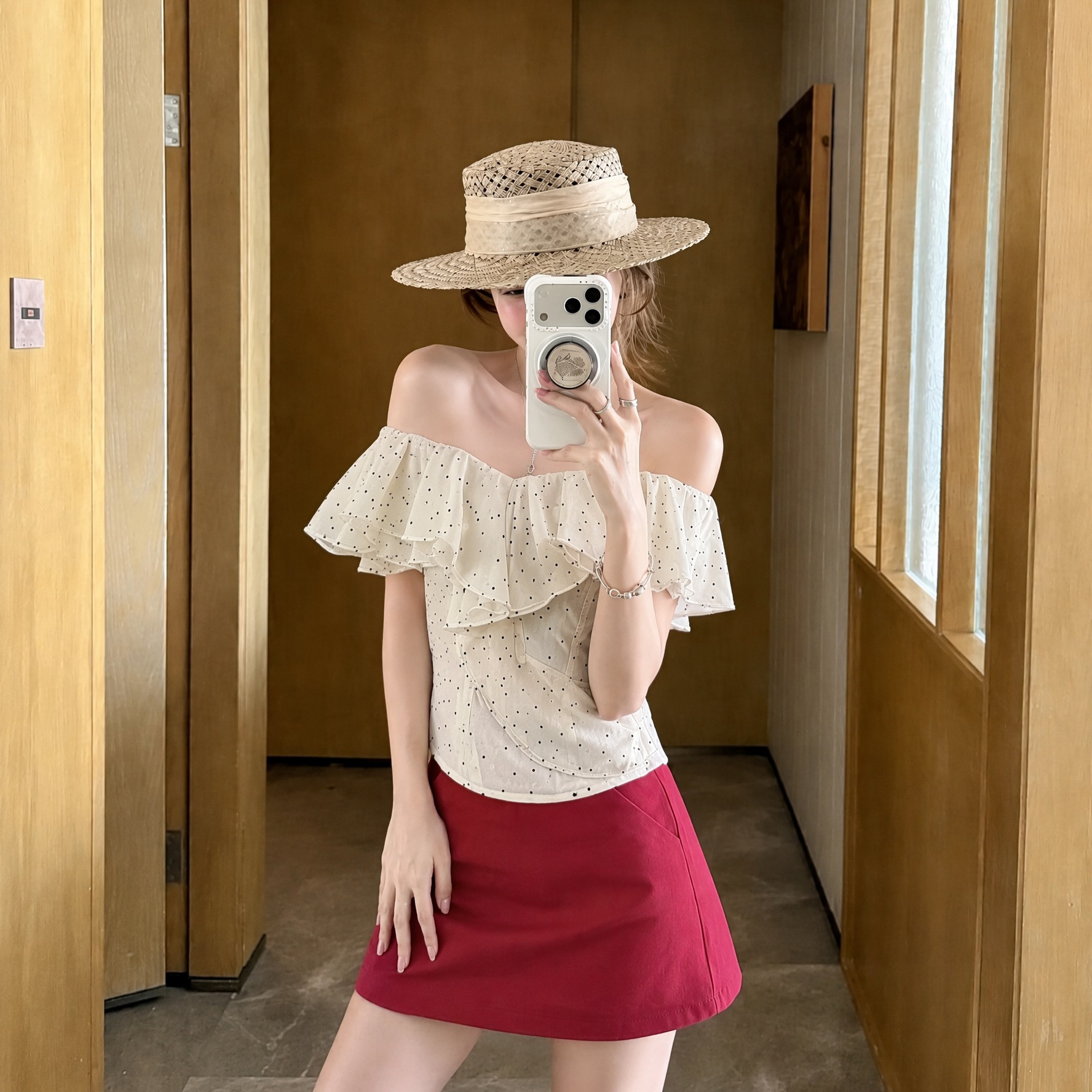 Women's Padded Tube Top with Polka Dots and Ruffles 2026 Summer Camisole with Scarf - Image 5