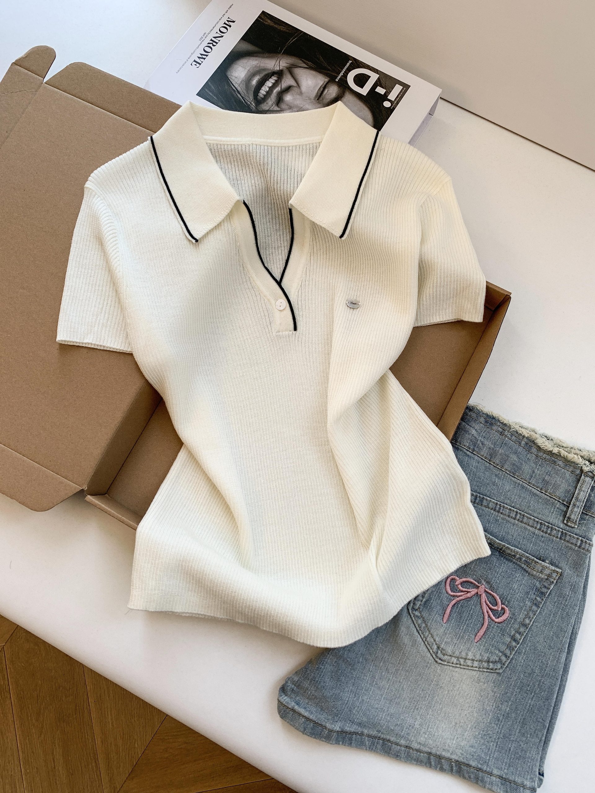 Women's Polo Collar Knit Short Sleeve Top Summer 2026 Thin Ice Silk Style