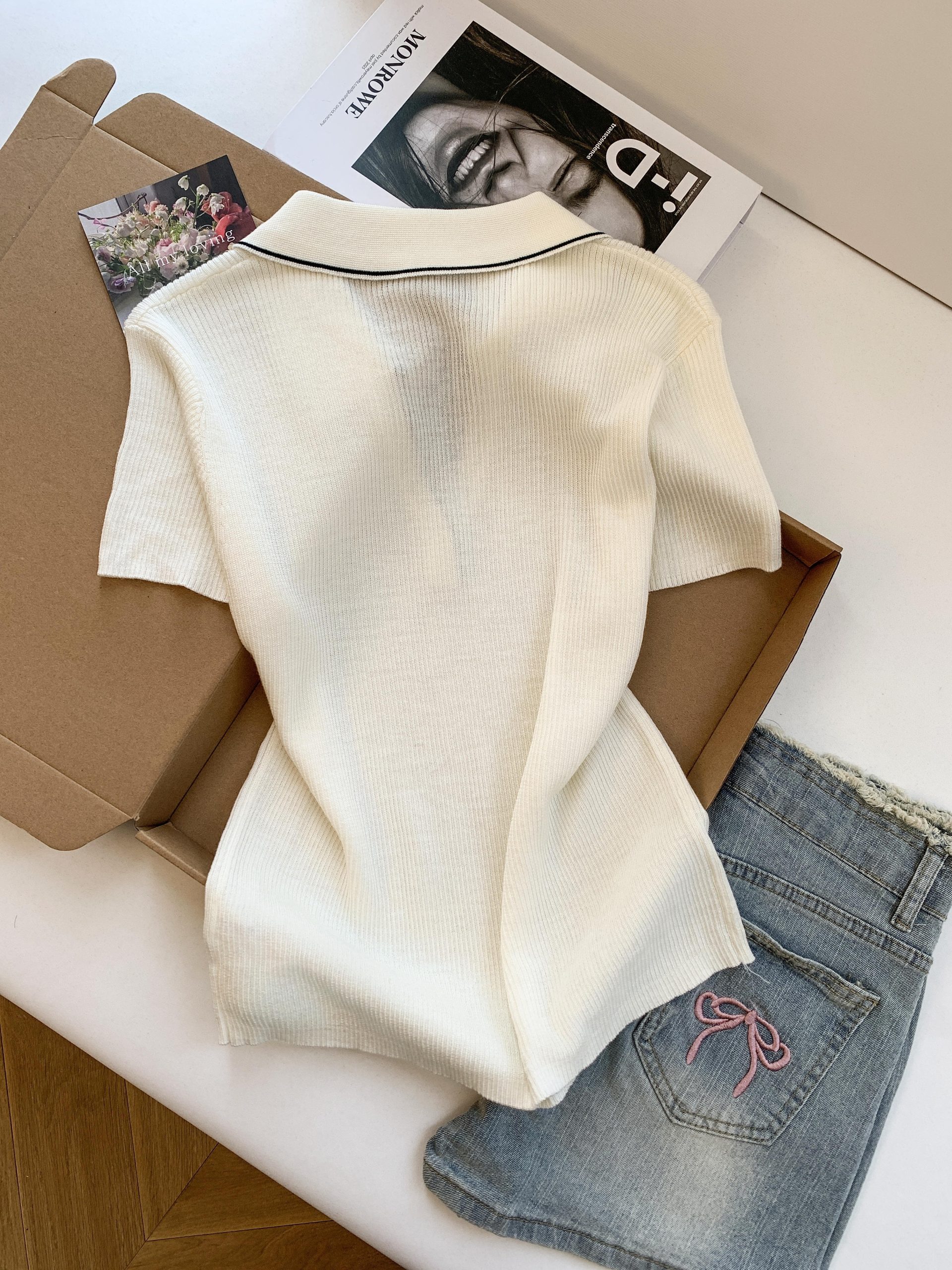 Women's Polo Collar Knit Short Sleeve Top Summer 2026 Thin Ice Silk Style - Image 3