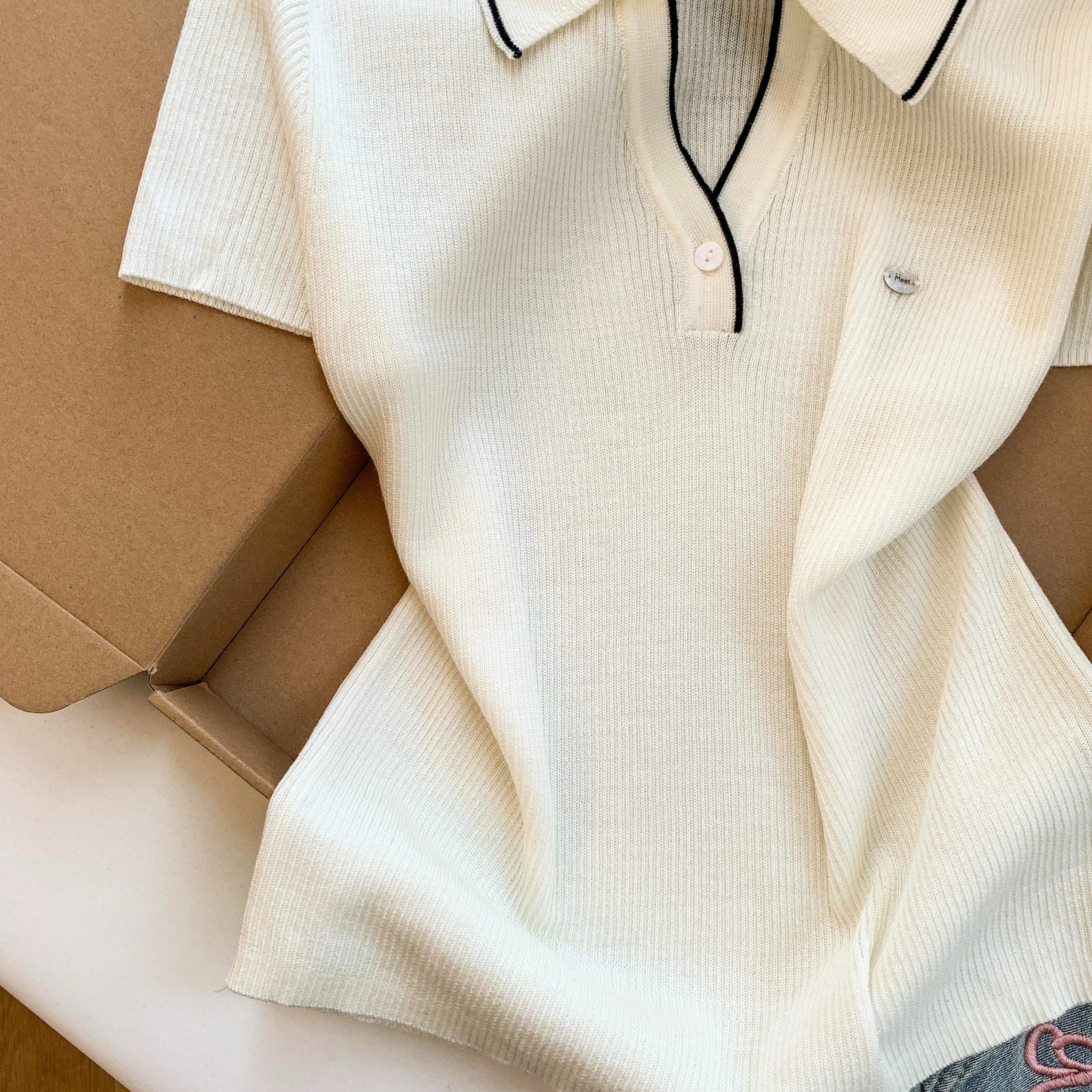 Women's Polo Collar Knit Short Sleeve Top Summer 2026 Thin Ice Silk Style - Image 5
