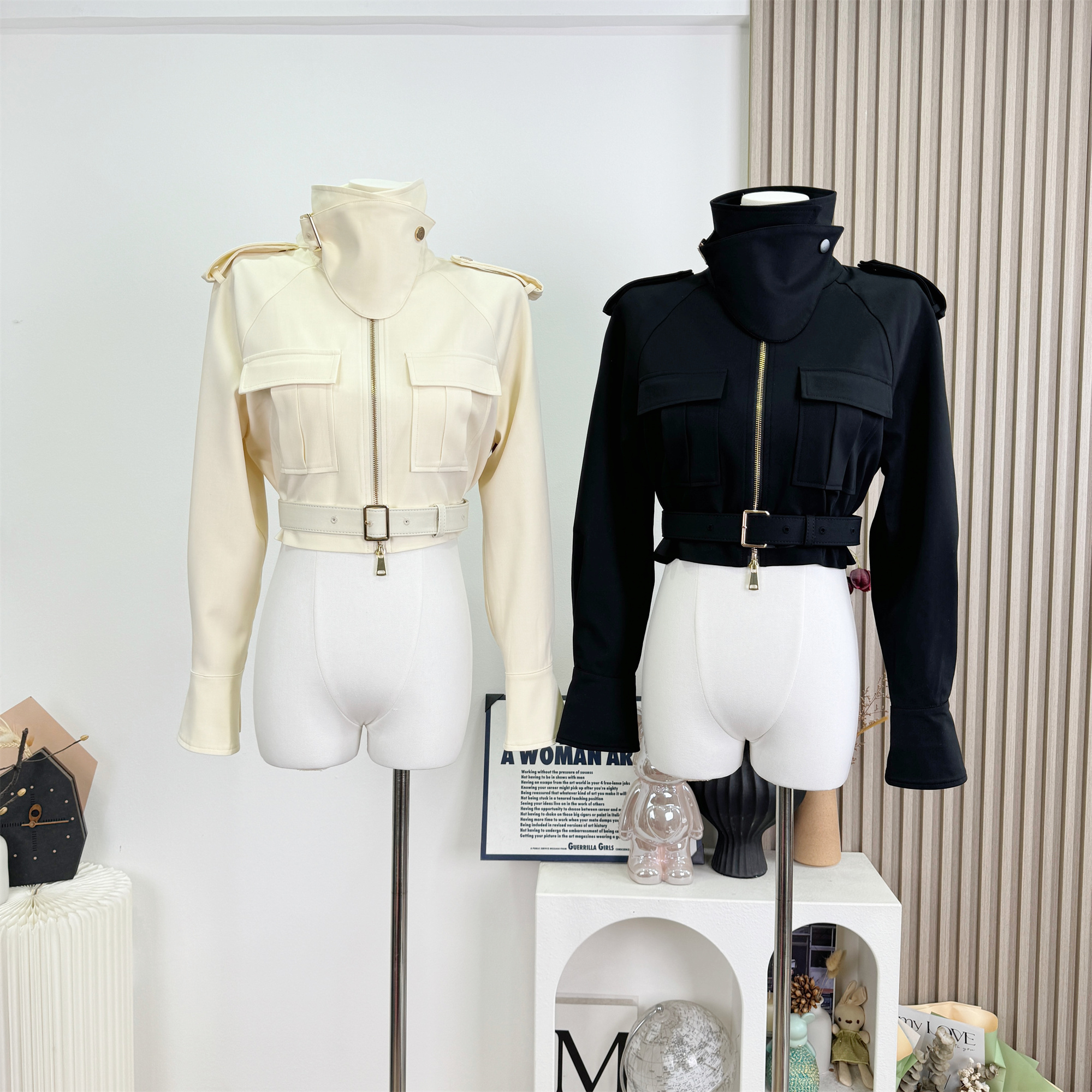 Woppei Women's Stand Collar Utility Cropped Trench Jacket 2026 Early Autumn Commuter Waist Cinched Jacket