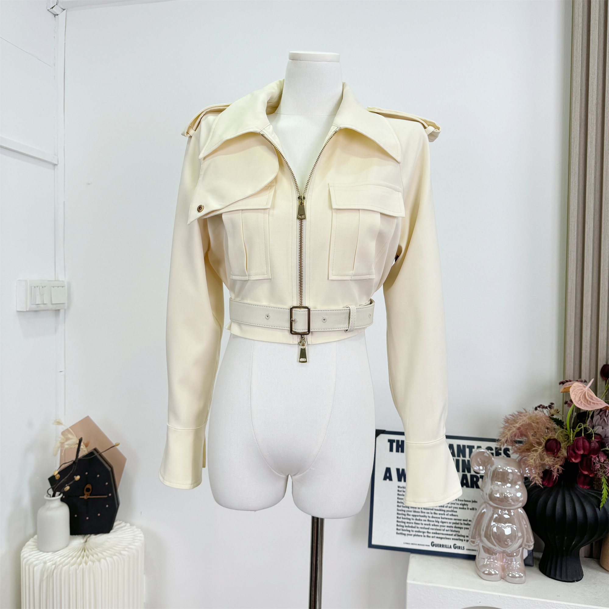 Woppei Women's Stand Collar Utility Cropped Trench Jacket 2026 Early Autumn Commuter Waist Cinched Jacket - Image 3