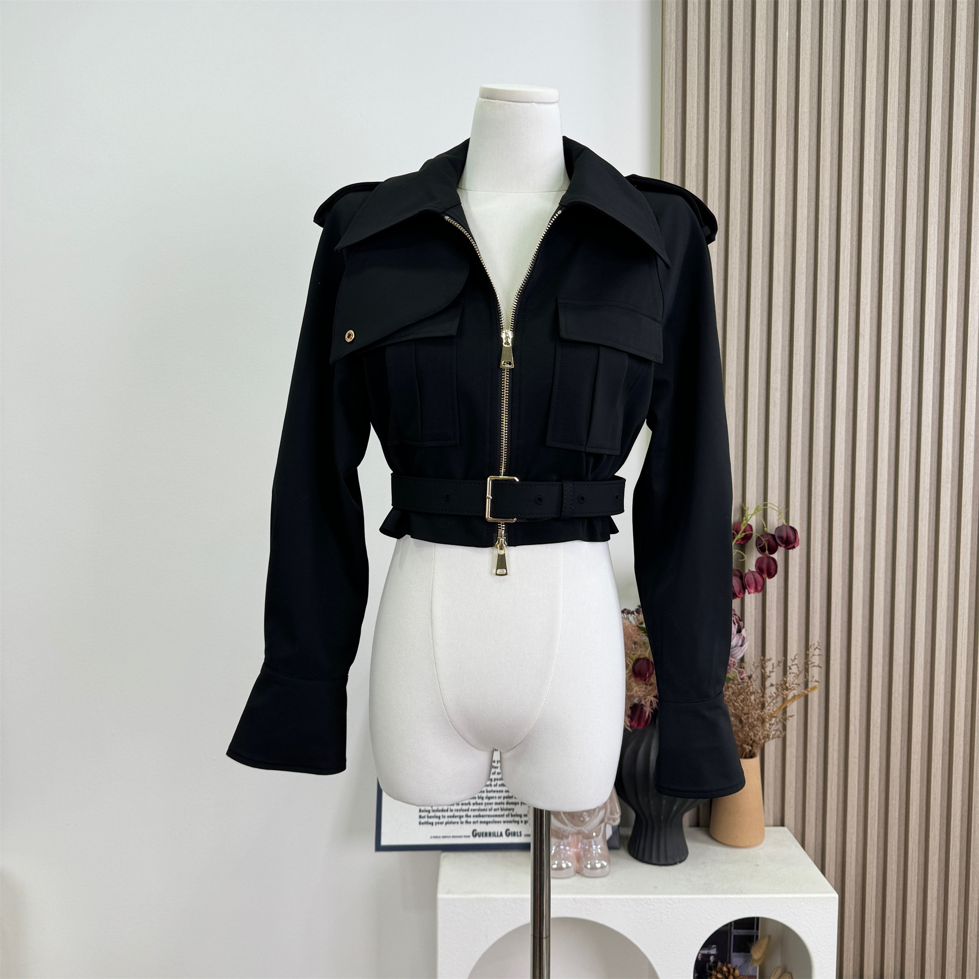 Woppei Women's Stand Collar Utility Cropped Trench Jacket 2026 Early Autumn Commuter Waist Cinched Jacket - Image 4